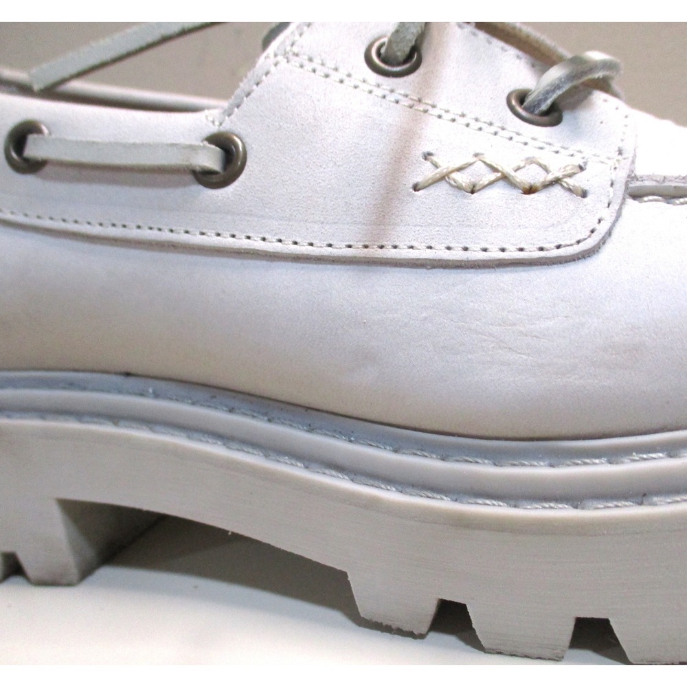 Boden Off-White Leather Chunky Lug Sole Boat Shoes Platform Moc Toe A1153 Sz 8 - Picture 8 of 9